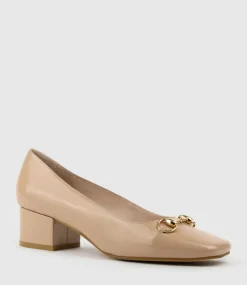 Christine45 Block Heel Pump With Hardware In Nude Patent
