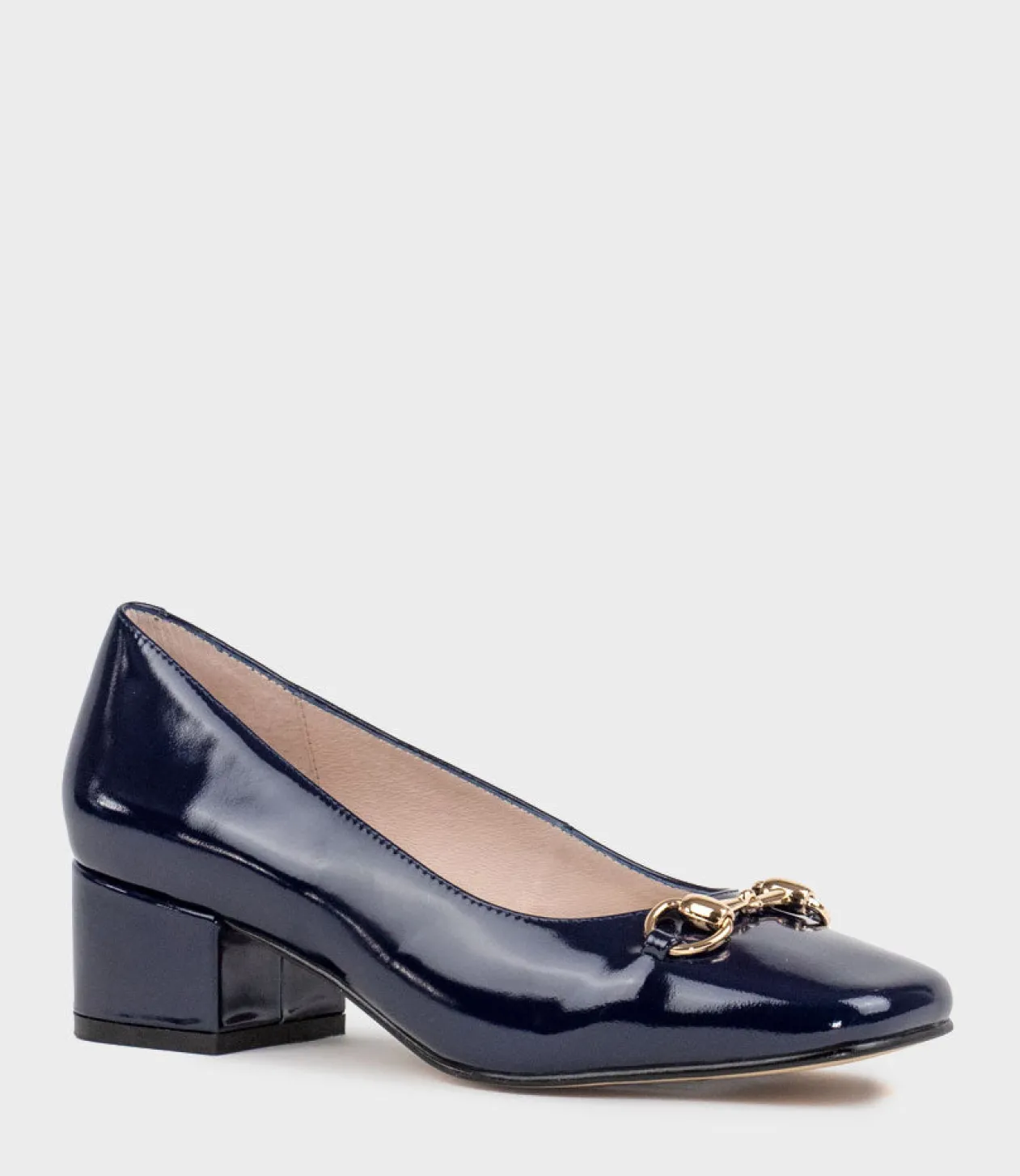 Christine45 Block Heel Pump With Hardware In Navy Patent