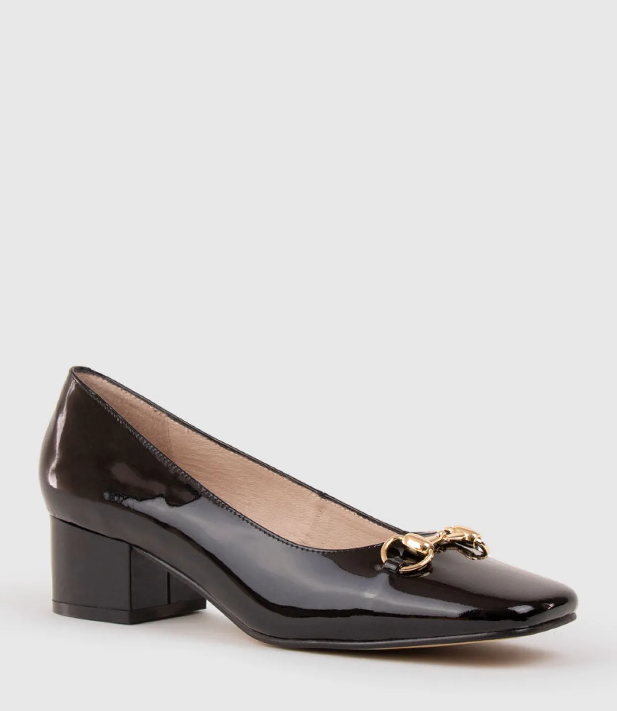 Christine45 Block Heel Pump With Hardware In Black Patent