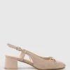 Clementine45 Closed Toe Sling With Hardware In Nude Suede