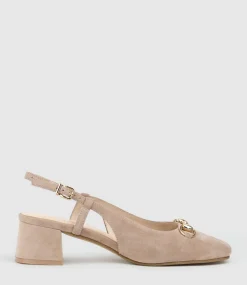 Clementine45 Closed Toe Sling With Hardware In Nude Suede