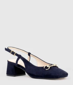Clementine45 Closed Toe Sling With Hardware In Navy Suede
