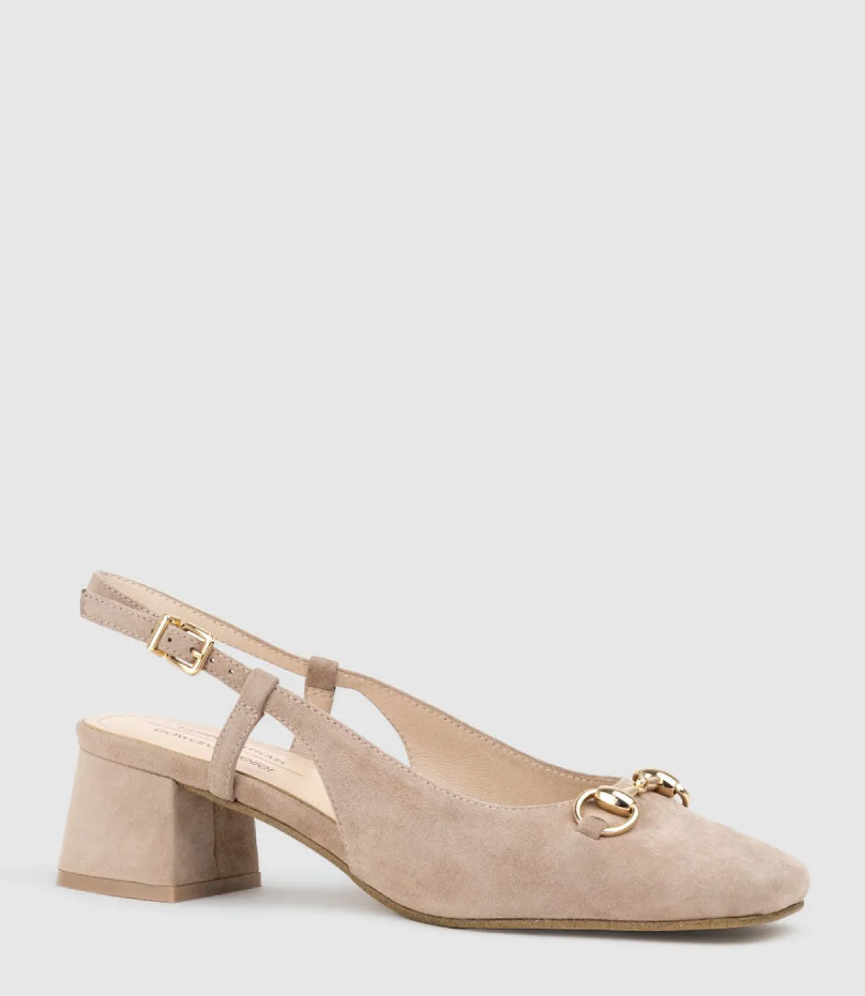Clementine45 Closed Toe Sling With Hardware In Nude Suede