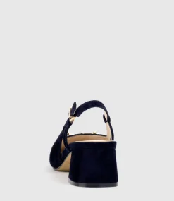 Clementine45 Closed Toe Sling With Hardware In Navy Suede