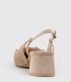 Clementine45 Closed Toe Sling With Hardware In Nude Suede