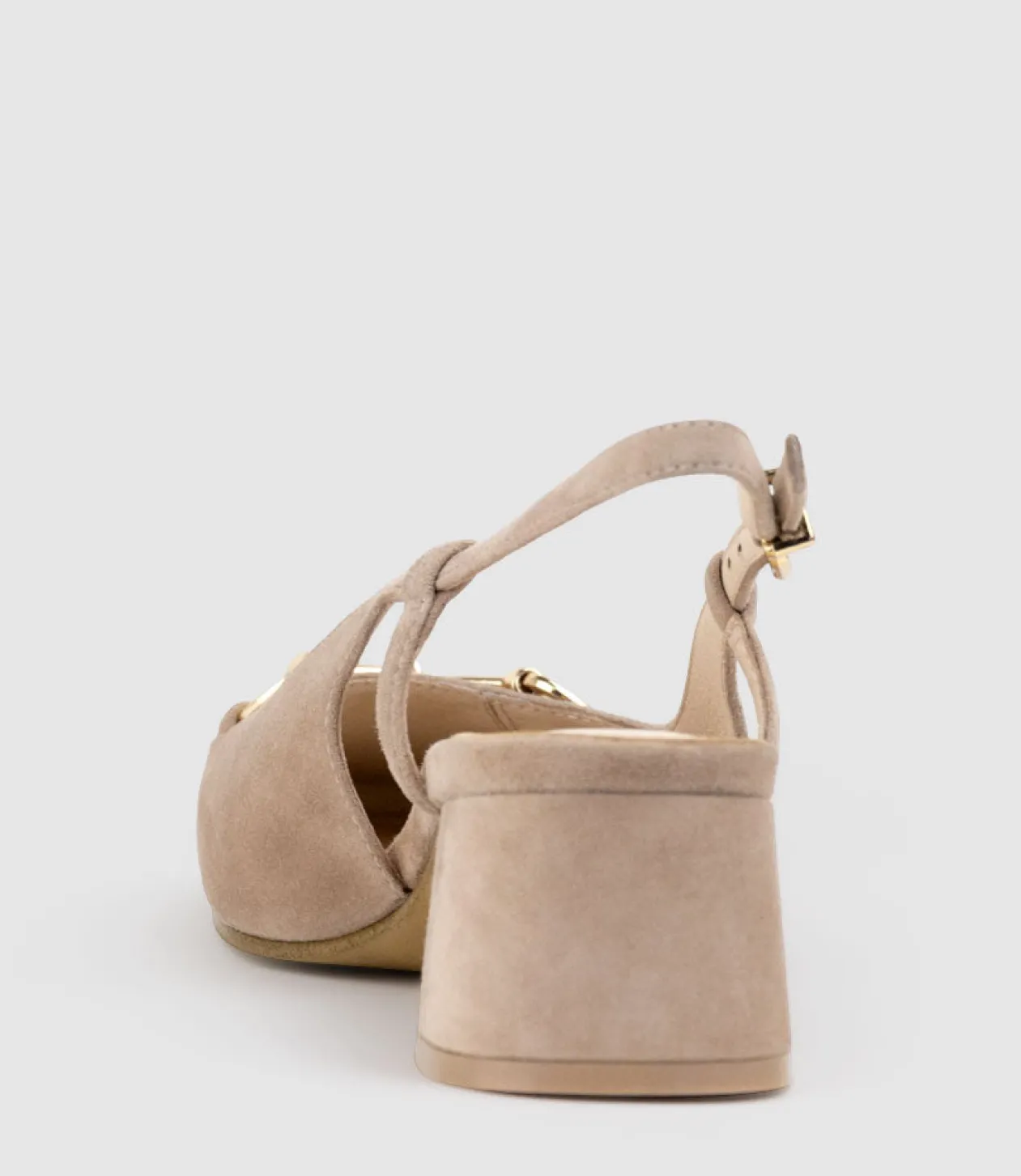 Clementine45 Closed Toe Sling With Hardware In Nude Suede
