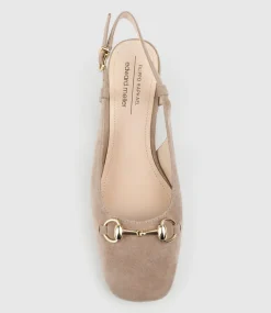Clementine45 Closed Toe Sling With Hardware In Nude Suede