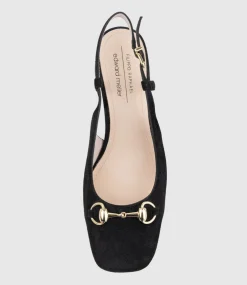 Clementine45 Closed Toe Sling With Hardware In Black Suede
