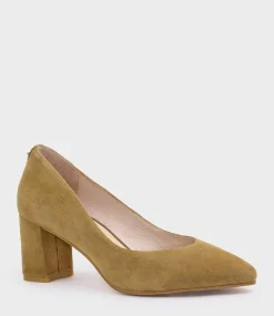 Cordelia60 Pointed Block Heel Pump In Camel Suede
