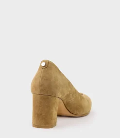 Cordelia60 Pointed Block Heel Pump In Camel Suede