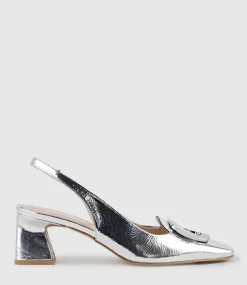 Dania55 Albert Throat Slingback Pump In Silver Crinkle