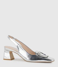 Dania55 Albert Throat Slingback Pump In Silver Crinkle