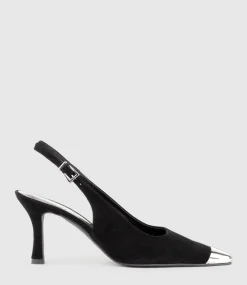 Delina75 Cap Toe Slingback Pump In Black Suede