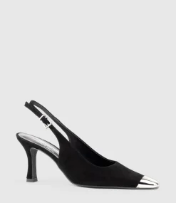 Delina75 Cap Toe Slingback Pump In Black Suede