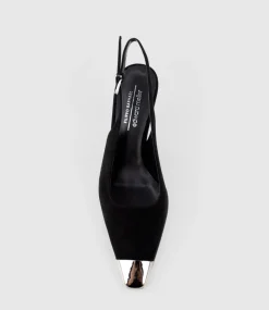 Delina75 Cap Toe Slingback Pump In Black Suede