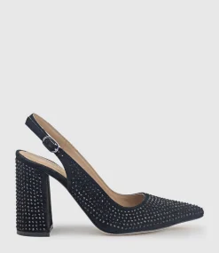 Demi100 Crystal Slingback Pump In Black Suede