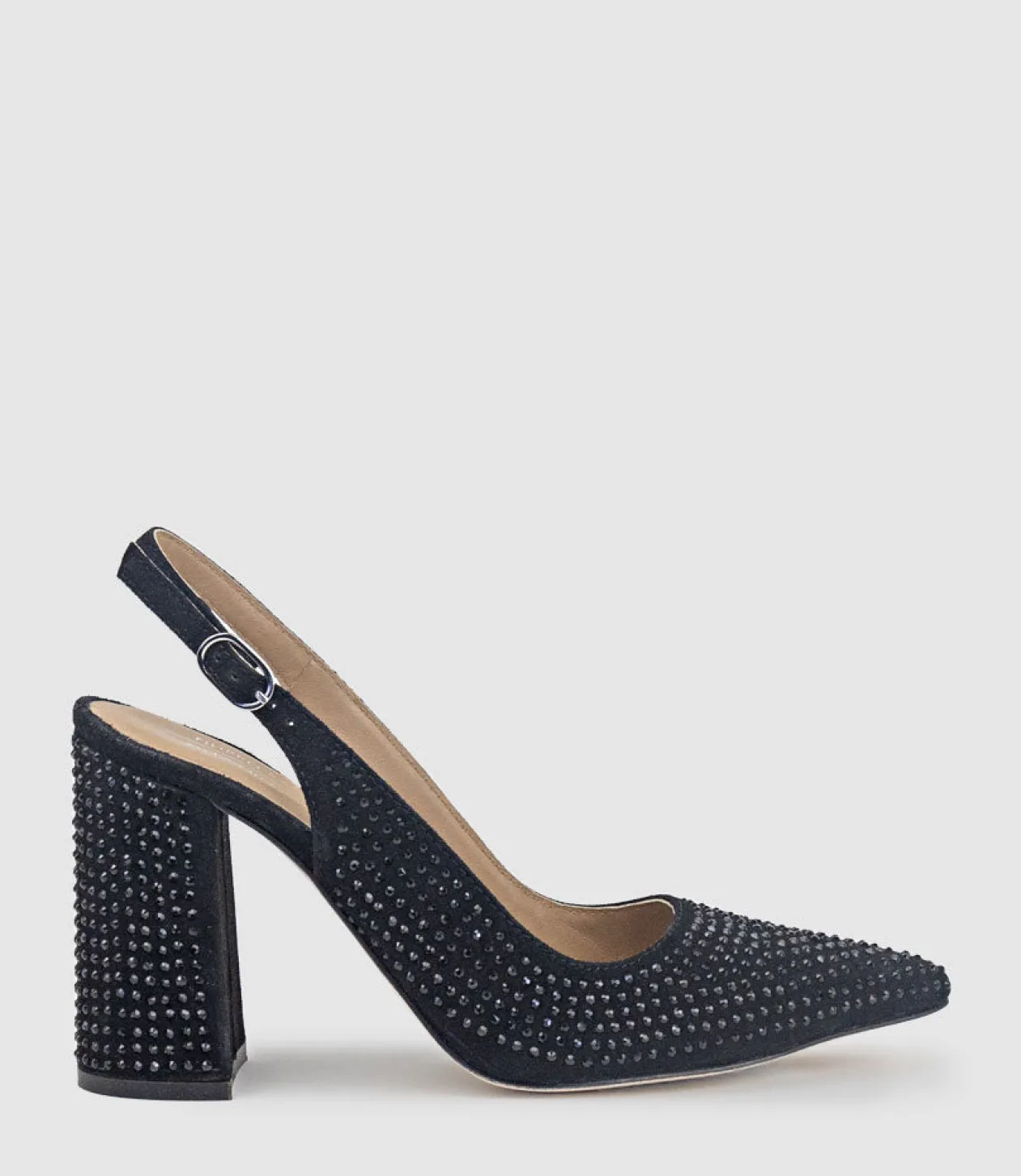 Demi100 Crystal Slingback Pump In Black Suede