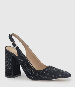 Demi100 Crystal Slingback Pump In Black Suede