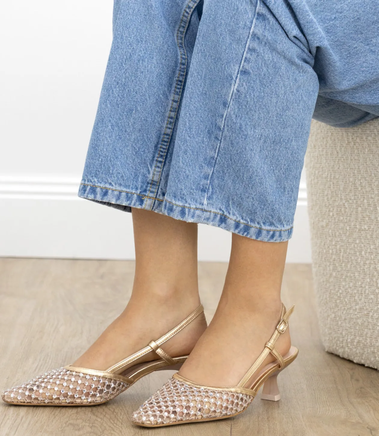Destellar60 Crystal Mesh Slingback In Platino