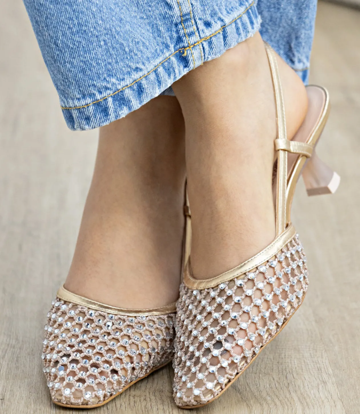 Destellar60 Crystal Mesh Slingback In Platino