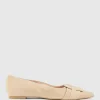 Destraflat Pointed Ballet With Buckle In Camel Suede