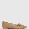 Destraflat Pointed Ballet With Buckle In Tan Suede