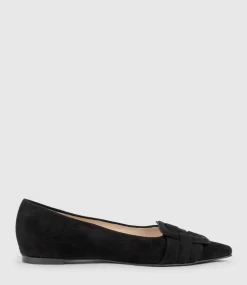 Destraflat Pointed Ballet With Buckle In Black Suede