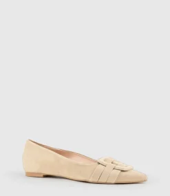 Destraflat Pointed Ballet With Buckle In Camel Suede