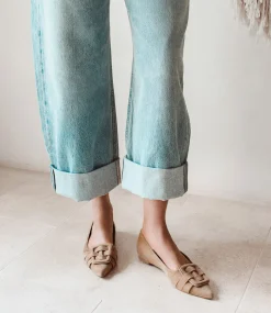 Destraflat Pointed Ballet With Buckle In Tan Suede