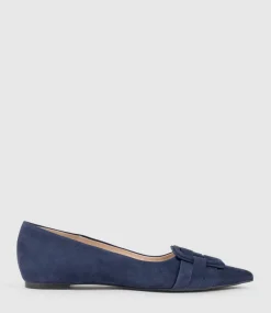 Destraflat Pointed Ballet With Buckle In Navy Suede