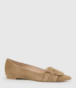 Destraflat Pointed Ballet With Buckle In Tan Suede