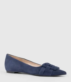 Destraflat Pointed Ballet With Buckle In Navy Suede