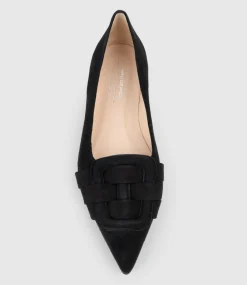 Destraflat Pointed Ballet With Buckle In Black Suede