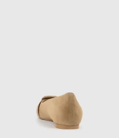 Destraflat Pointed Ballet With Buckle In Tan Suede