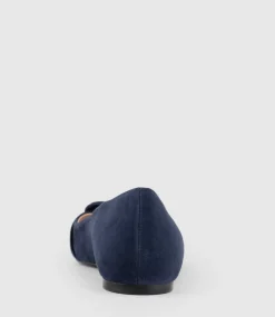Destraflat Pointed Ballet With Buckle In Navy Suede