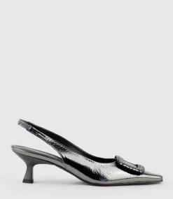 Dulce60 Slingback Pump With Buckle In Pewter Crinkle