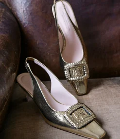Dulce60 Slingback Pump With Buckle In Gold Crinkle