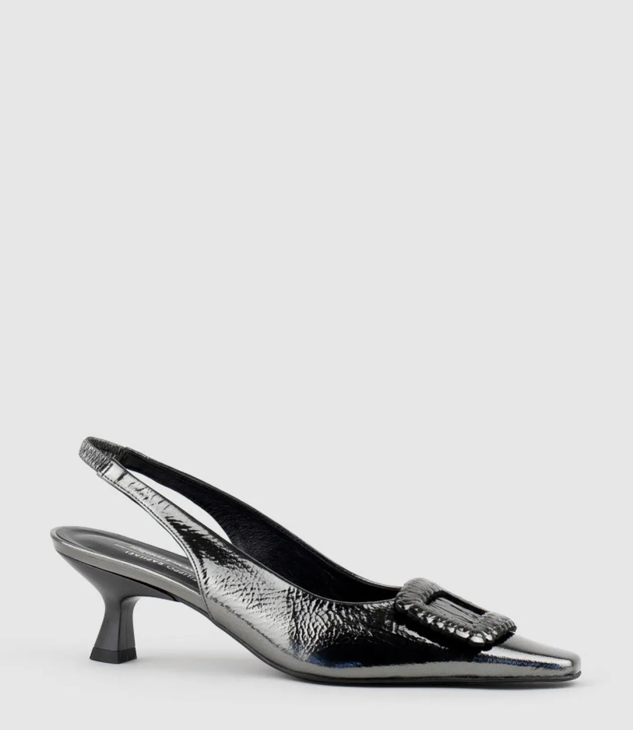 Dulce60 Slingback Pump With Buckle In Pewter Crinkle