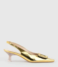 Dulce60 Slingback Pump With Buckle In Gold Crinkle