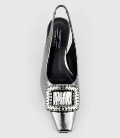 Dulce60 Slingback Pump With Buckle In Pewter Crinkle