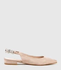Ebony Flat Slingback With Diamond Band In Nude Suede