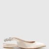 Ebony Flat Slingback With Diamond Band In Champagne Satin