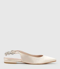 Ebony Flat Slingback With Diamond Band In Champagne Satin