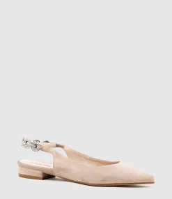 Ebony Flat Slingback With Diamond Band In Nude Suede