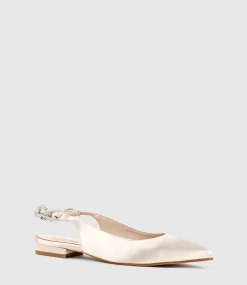 Ebony Flat Slingback With Diamond Band In Champagne Satin