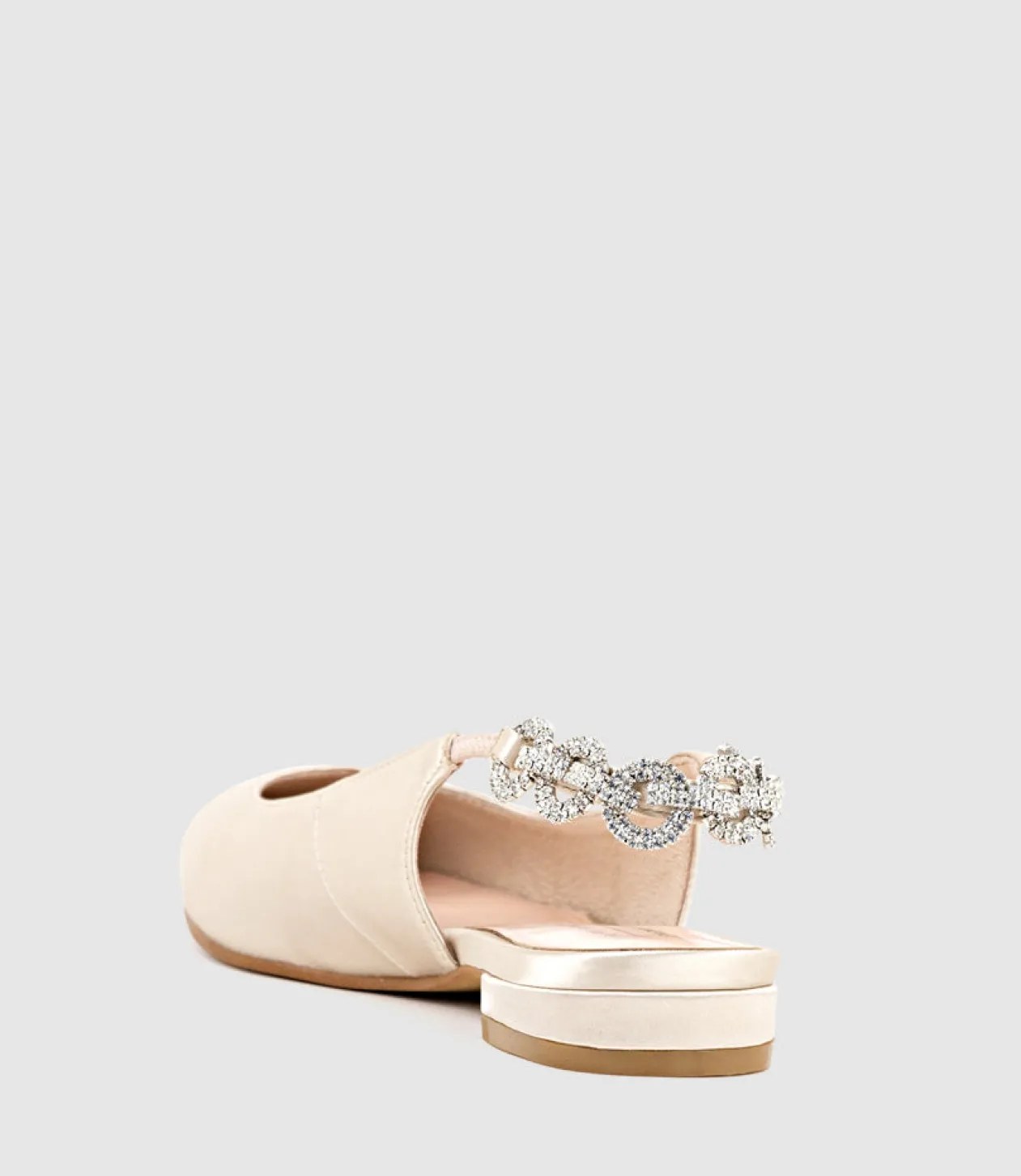 Ebony Flat Slingback With Diamond Band In Champagne Satin