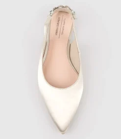 Ebony Flat Slingback With Diamond Band In Champagne Satin