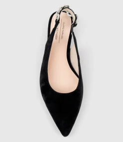 Ebony Flat Slingback With Diamond Band In Black Suede