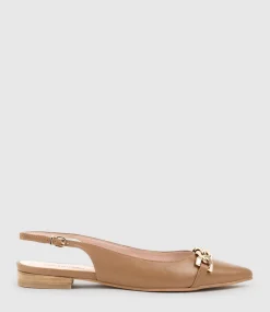 Elda Pointed Slingback With Chain Detail In Tan Baby Calf