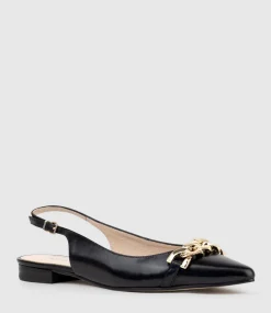 Elda Pointed Slingback With Chain Detail In Black Baby Calf